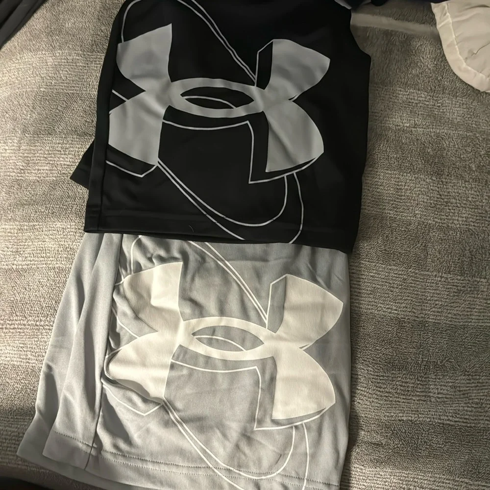 Under Armour basketball shorts 2 pairs 1 black & 1 light gray. Never worn! YM